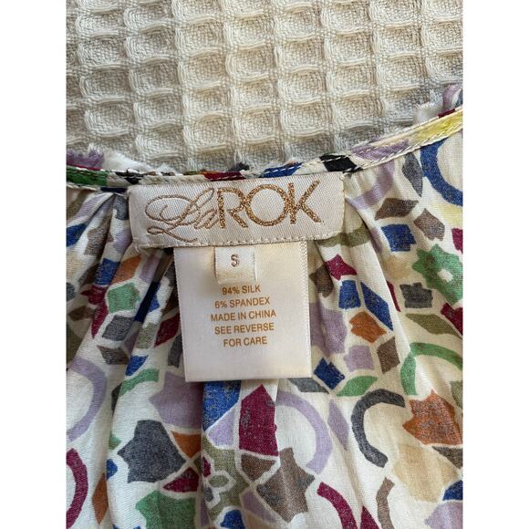 LaRok Colorful Geometric Pattern Sleeveless Tunic/Tank W/ Ruffled Details Small - Picture 4 of 12